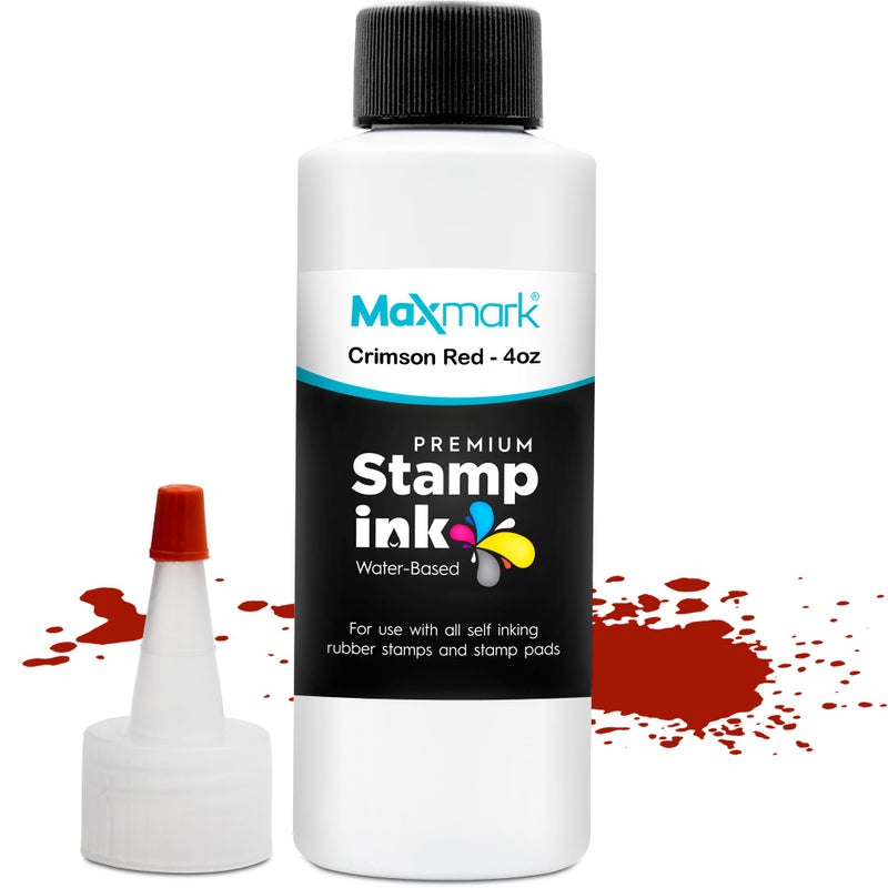 MaxMark Premium Refill Ink with Control Tip Bottle for Self-Inking Stamps, Crimson Red Color - 4 oz. - Image 1